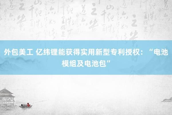 外包美工 亿纬锂能获得实用新型专利授权：“电池模组及电池包”